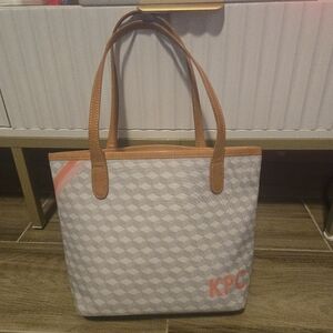 Barrington St Anne Monogrammed KPC Oyster Grey Geometric Tote Bag